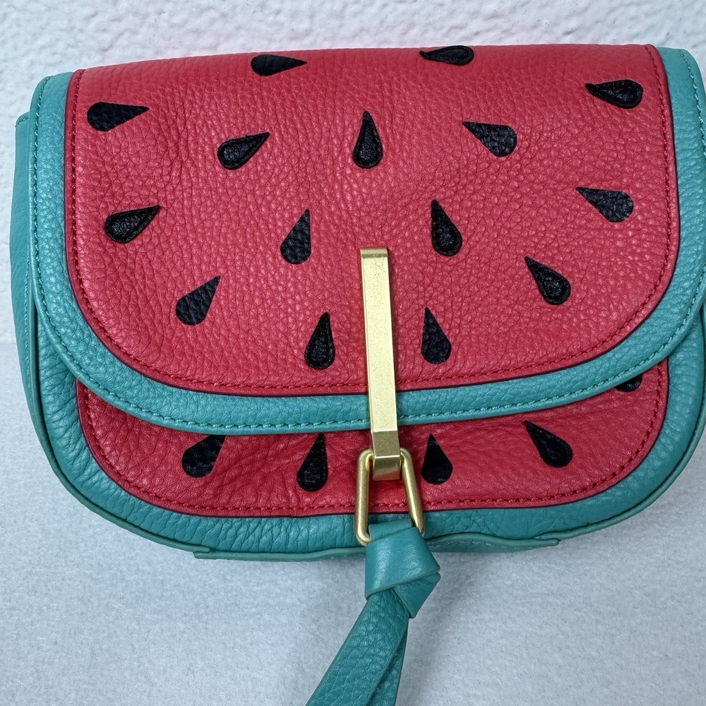 Vera Bradley Watermelon Slice Mini Saddle Bag Crossbody Leather Chain Purse - Picture 6 of 16